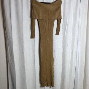 Chic Strapless Tan Ribbed Dress